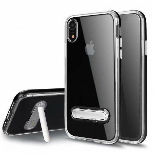 Wholesale iPhone Xr 6.1in Clear Armor Bumper Kickstand Case (Black)